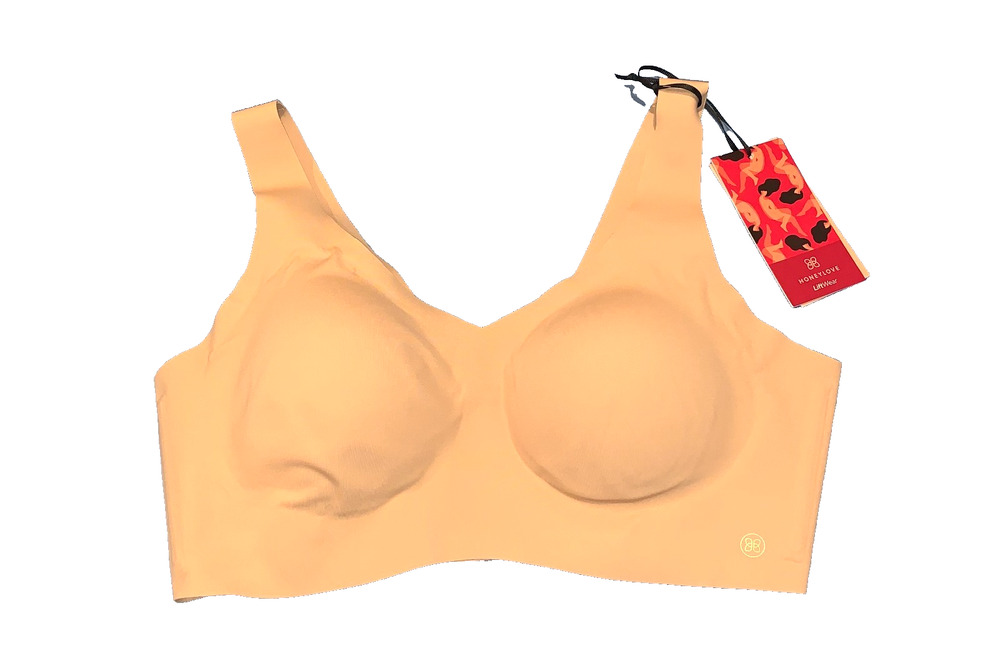 Honeylove LiftWear V-Neck Bra Size L NEW Beige Wireless Removable Cups Comfort